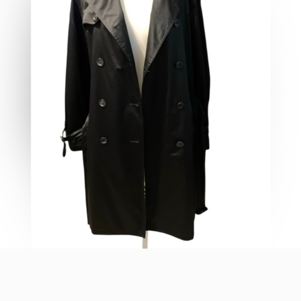 Dana Buchman Black Trench Coat with Animal Print Lining And Tie - Picture 3 of 14